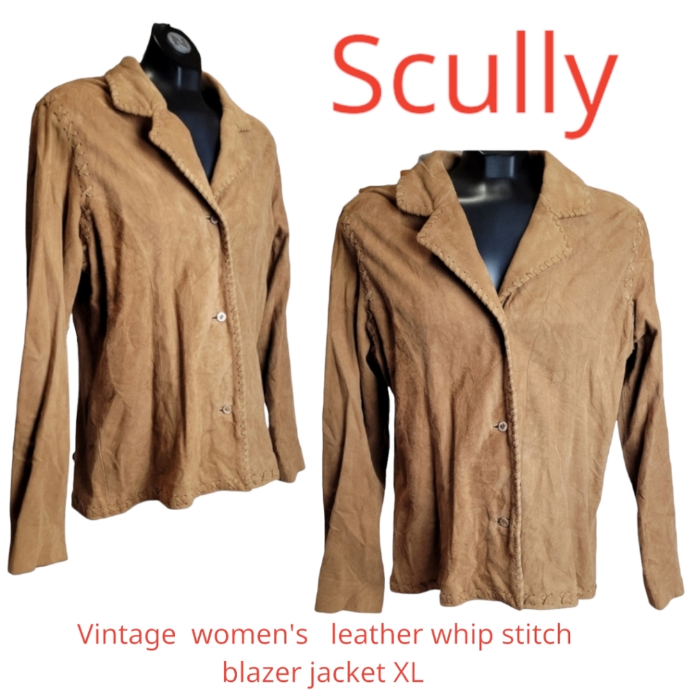 Vintage Scully suede leather blazer western whip stitch tan jacket women's XL